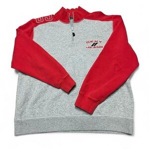 DKNY Jeans Sweatshirt Red Quarter Zip Vintage Pullover Mens Size Large